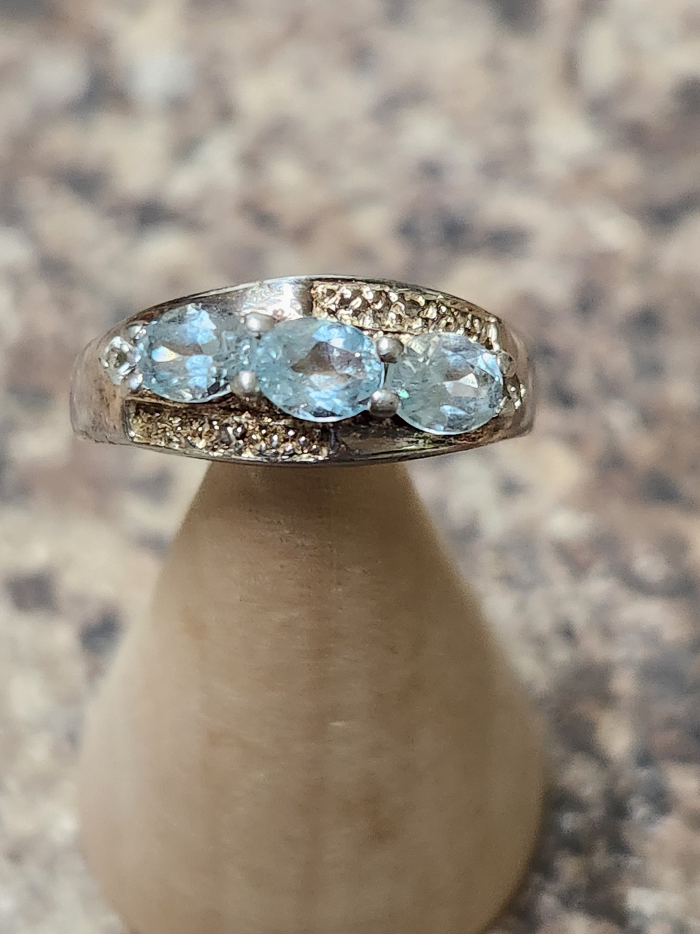 Sky Blue Topaz Three-Stone Silver Ring